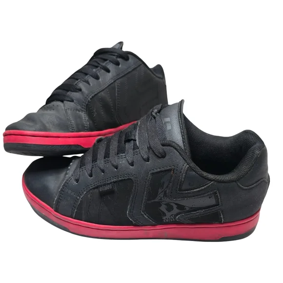 Y2K Etnies Metal Mulisha Skull Puffy Black Skate Shoes Sz 10 Mens Skater - Picture 1 of 9